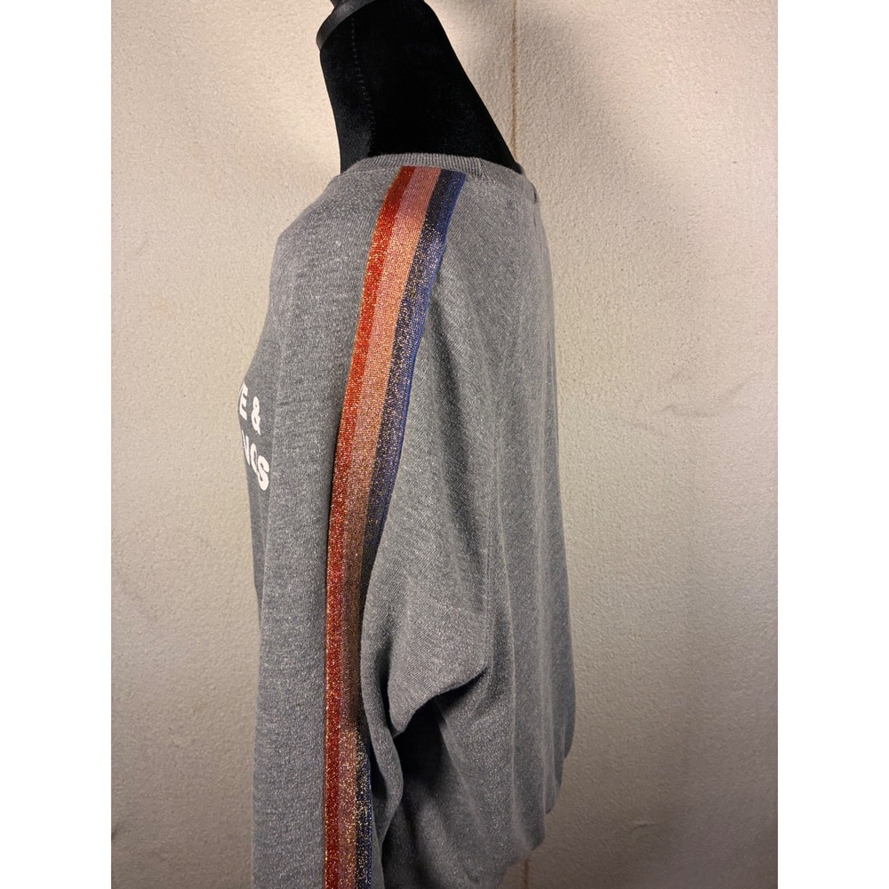 Spiritual Gangster Sweatshirt Womens L Grey Excellent Glitter Stripe Pullover - Picture 2 of 6